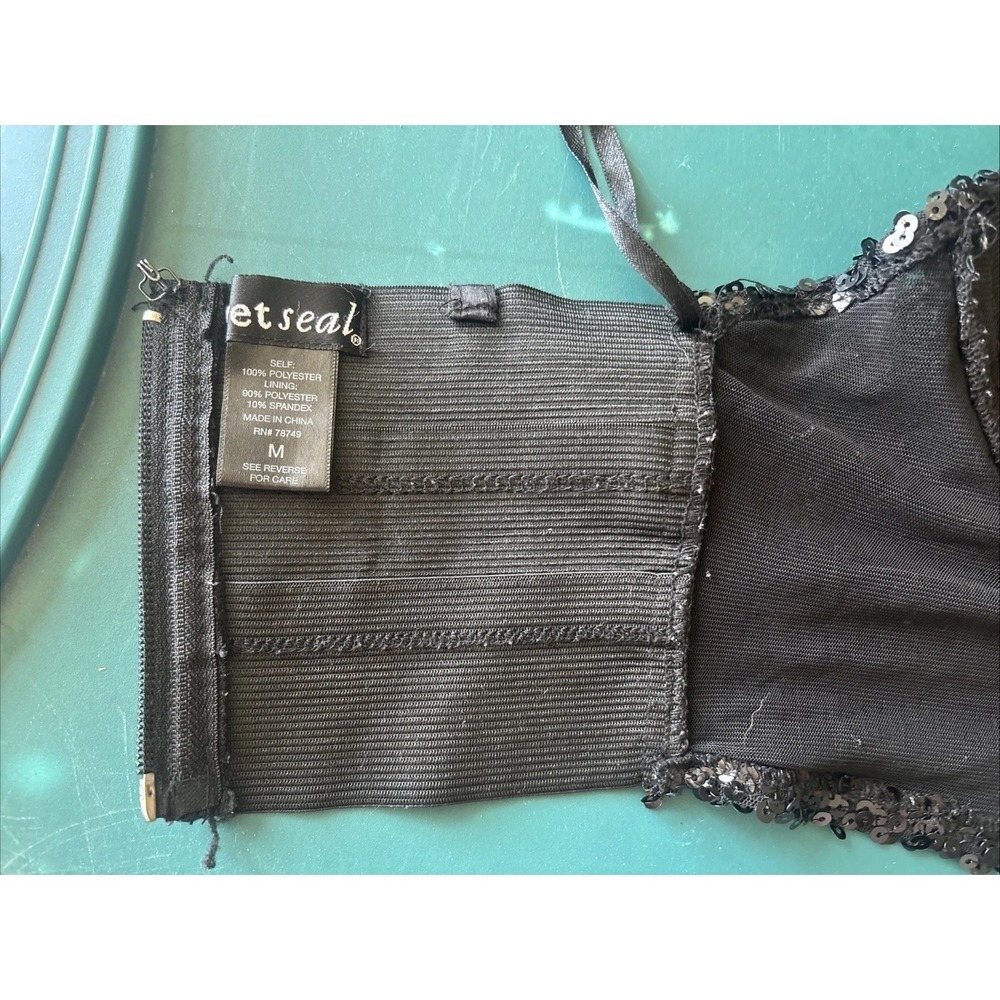 WET SEAL Tube Crop Top Bra Bustier Black Sequin Club Dance Women's Medium‎ - Picture 6 of 8